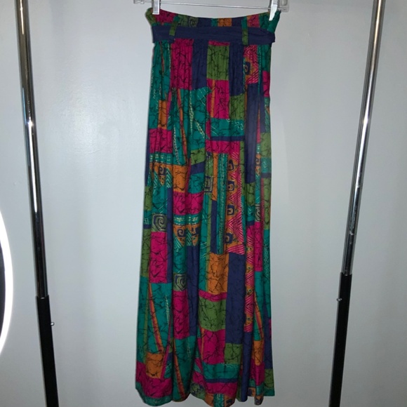 Christine David batik mosaic midi full skirt Sz M vintage bright colorful - Picture 4 of 8